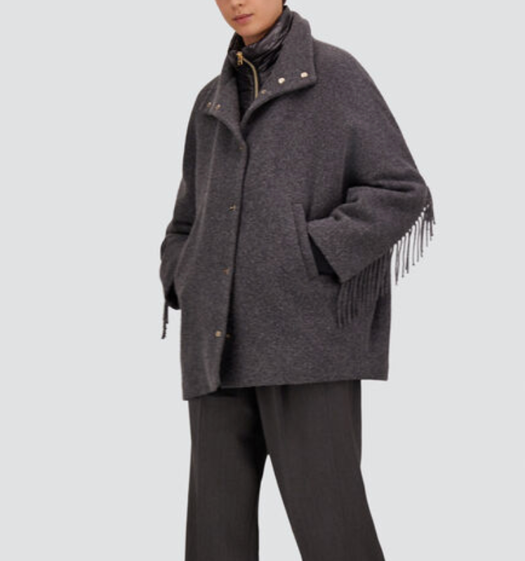 Fringed Alpaca Jacket with Quilted Bib-Outerwear-Herno-IRON-36-Mercantile Portland