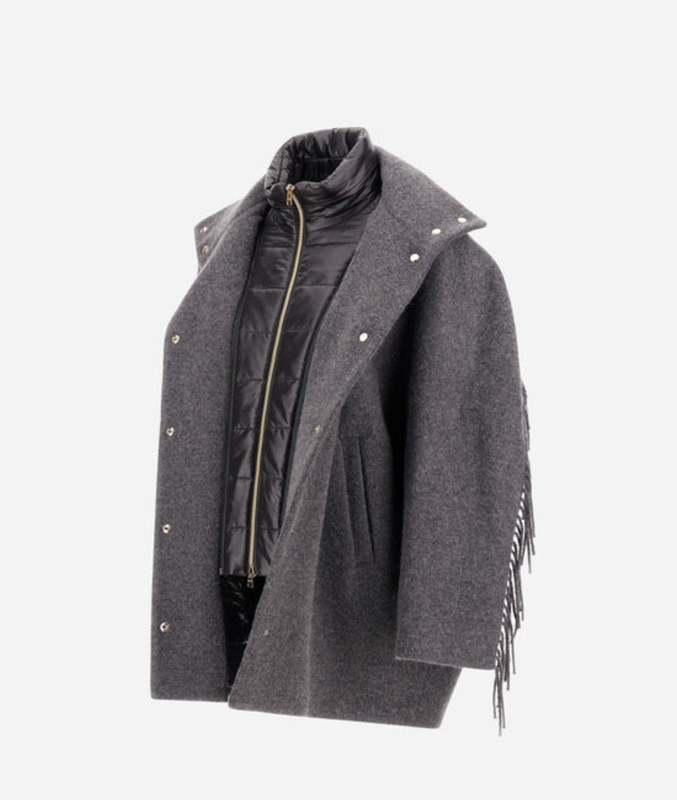 Fringed Alpaca Jacket with Quilted Bib-Outerwear-Herno-IRON-36-Mercantile Portland