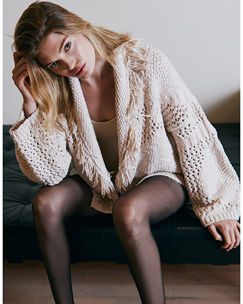 Fringed Shawl Collar Jacket-Clothing-Autumn Cashmere-Sand-XS-Mercantile Portland