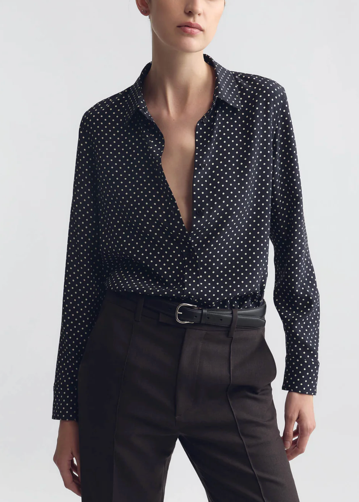 Gaia Slim Silk Shirt in Obsidian-Shirts-Nili Lotan-Obsidian-L-Mercantile Portland