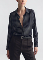 Gaia Slim Silk Shirt in Obsidian-Shirts-Nili Lotan-Obsidian-L-Mercantile Portland
