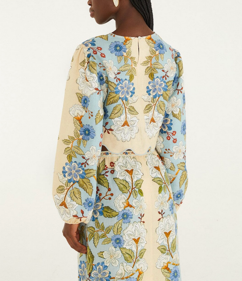 Garden Scarf Linen Blouse-Tops-Farm Rio-Cream / Blue-XS-Mercantile Portland