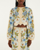 Garden Scarf Linen Blouse-Tops-Farm Rio-Cream / Blue-XS-Mercantile Portland