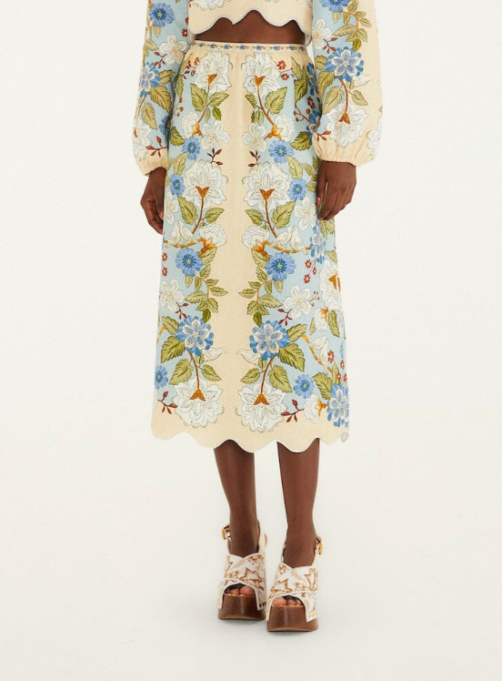 Garden Scarf Midi Skirt-Skirts and Shorts-Farm Rio-Cream / Blue-XS-Mercantile Portland