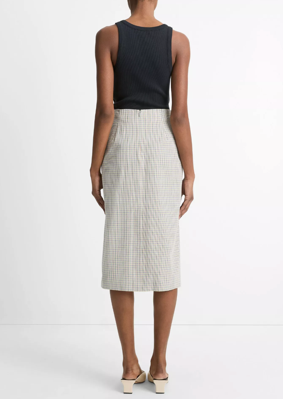 Gardener's Check Cotton Pencil Skirt-Skirts and Shorts-Vince-Stone/ Tan-00-Mercantile Portland