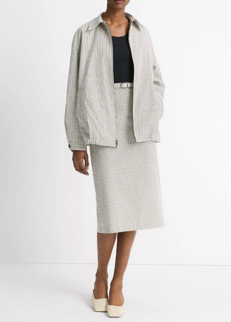 Gardener's Check Cotton Pencil Skirt-Skirts and Shorts-Vince-Stone/ Tan-00-Mercantile Portland