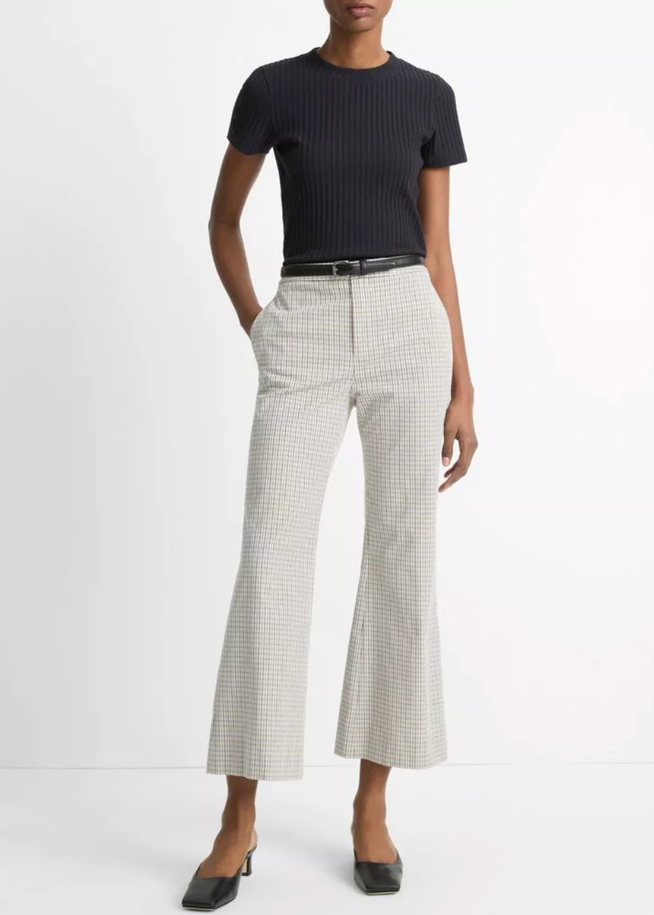 Gardener's Check Crop Flare Trouser-Clothing-Vince-Stone / Tan-00-Mercantile Portland