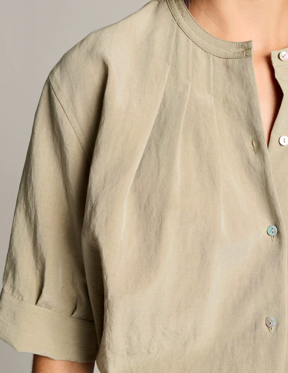 Gathered A-Line Shirt in Salted Moss-Shirts-Vince-Salted Moss-XXS-Mercantile Portland