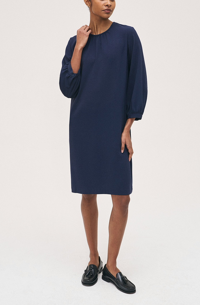 Gathered Neck Shift Dress-Clothing-Rosso35-Deep Ocean-38-Mercantile Portland
