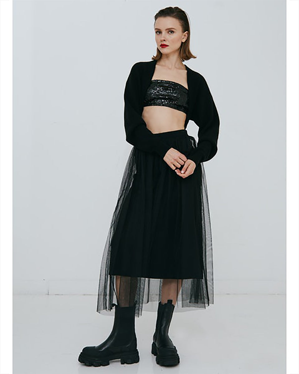 Gathered Skirt with Tulle-Skirts-Autumn Cashmere-Black-XS-Mercantile Portland