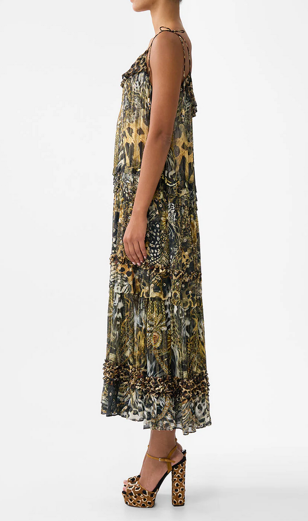 Gathered Tiered Dress with Frill Detail-Dresses-Camilla-Feline Folklore-XS-Mercantile Portland