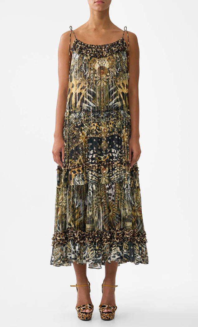 Gathered Tiered Dress with Frill Detail-Dresses-Camilla-Feline Folklore-XS-Mercantile Portland