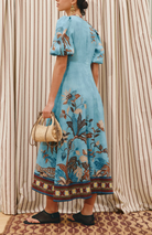 Georgie Midi Linen Dress-Dresses-Alémais-Animals on Blue-4-Mercantile Portland