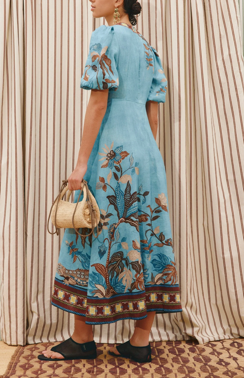 Georgie Midi Linen Dress-Dresses-Alémais-Animals on Blue-4-Mercantile Portland