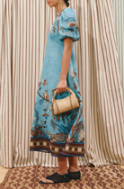Georgie Midi Linen Dress-Dresses-Alémais-Animals on Blue-4-Mercantile Portland