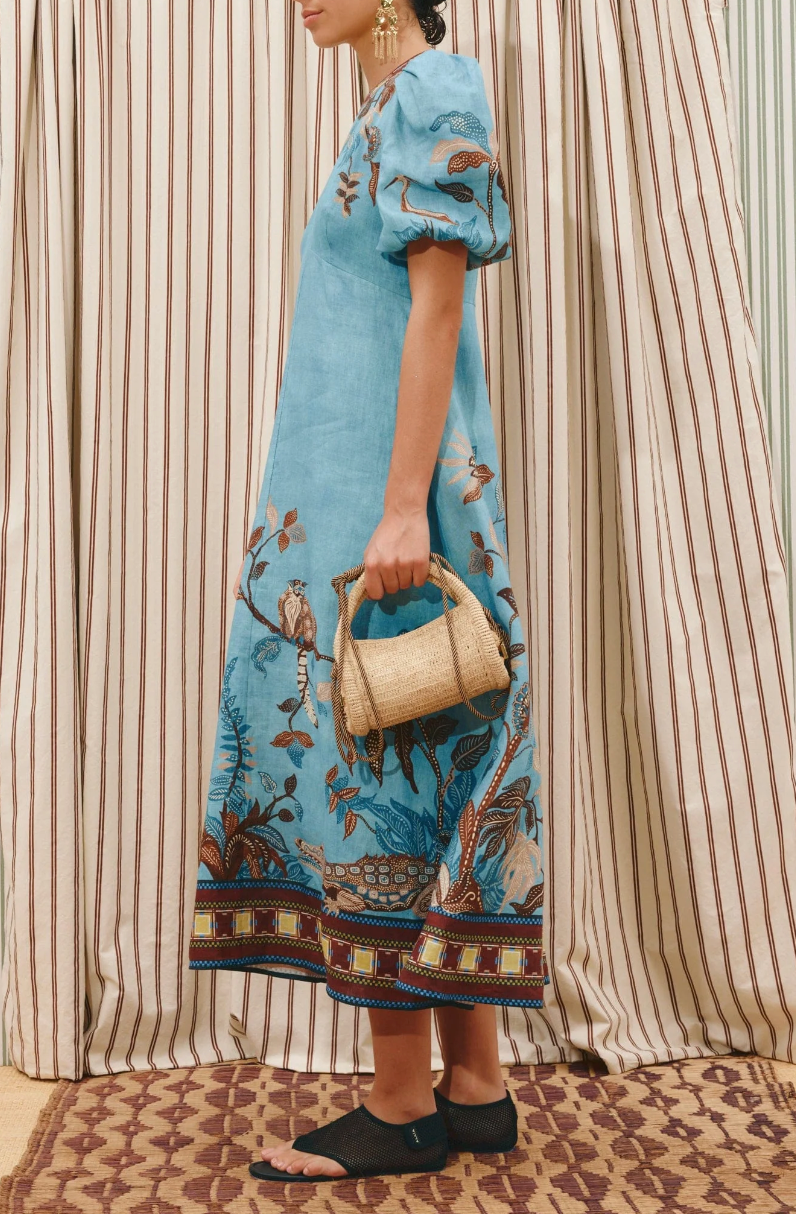 Georgie Midi Linen Dress-Dresses-Alémais-Animals on Blue-4-Mercantile Portland