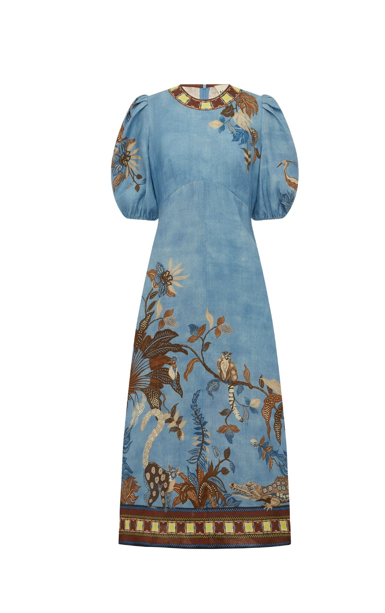 Georgie Midi Linen Dress-Dresses-Alémais-Animals on Blue-4-Mercantile Portland