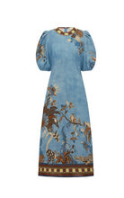 Georgie Midi Linen Dress-Dresses-Alémais-Animals on Blue-4-Mercantile Portland