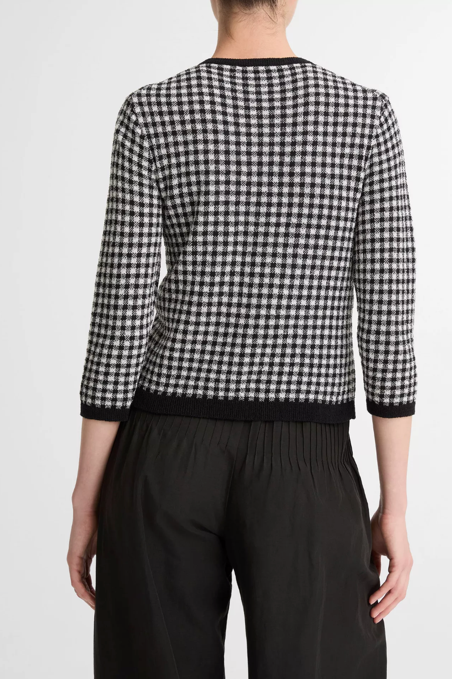 Gingham Italian Wool-Blend Cardigan-Clothing-Vince-Black/Off White-XXS-Mercantile Portland