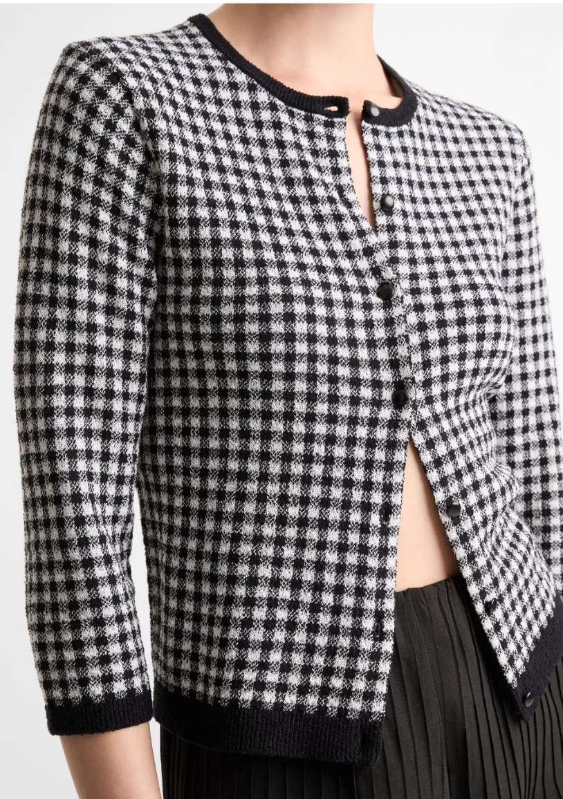 Gingham Italian Wool-Blend Cardigan-Clothing-Vince-Black/Off White-XXS-Mercantile Portland
