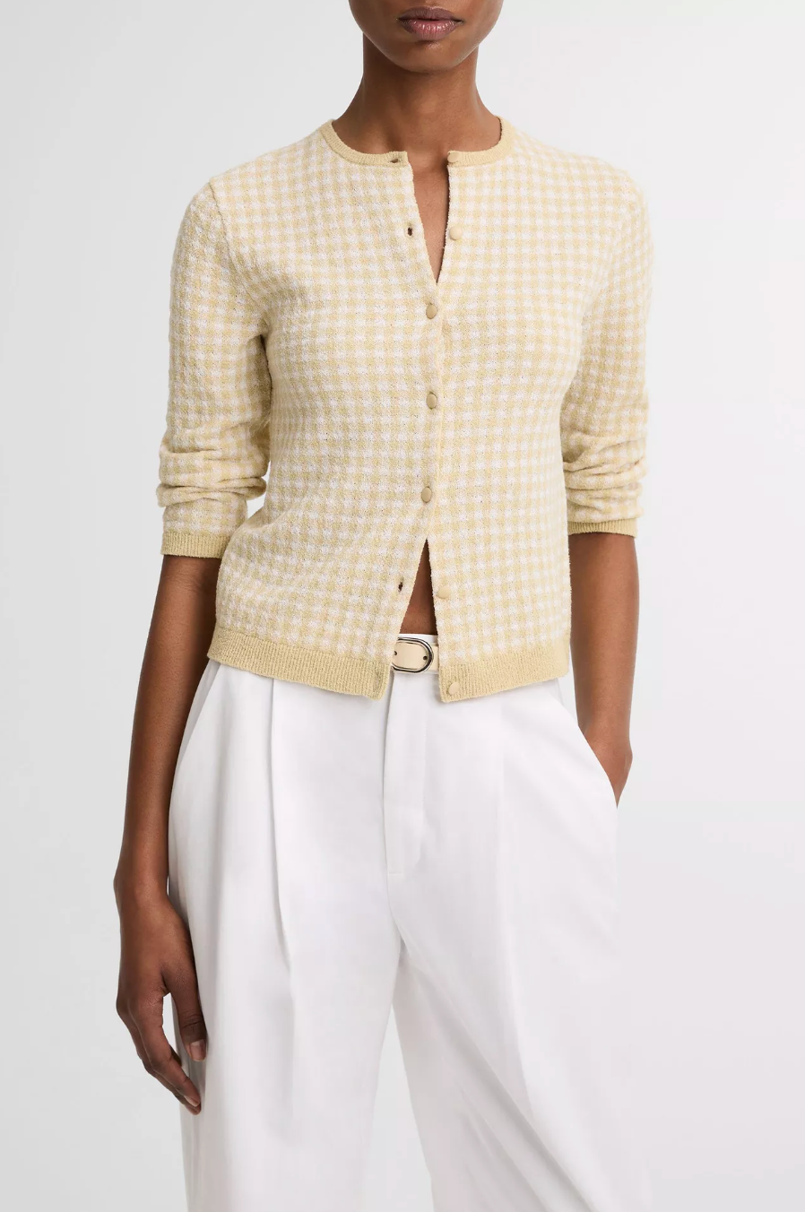 Gingham Italian Wool-Blend Cardigan-staging-Vince-Off White/Maiz-XXS-Mercantile Portland
