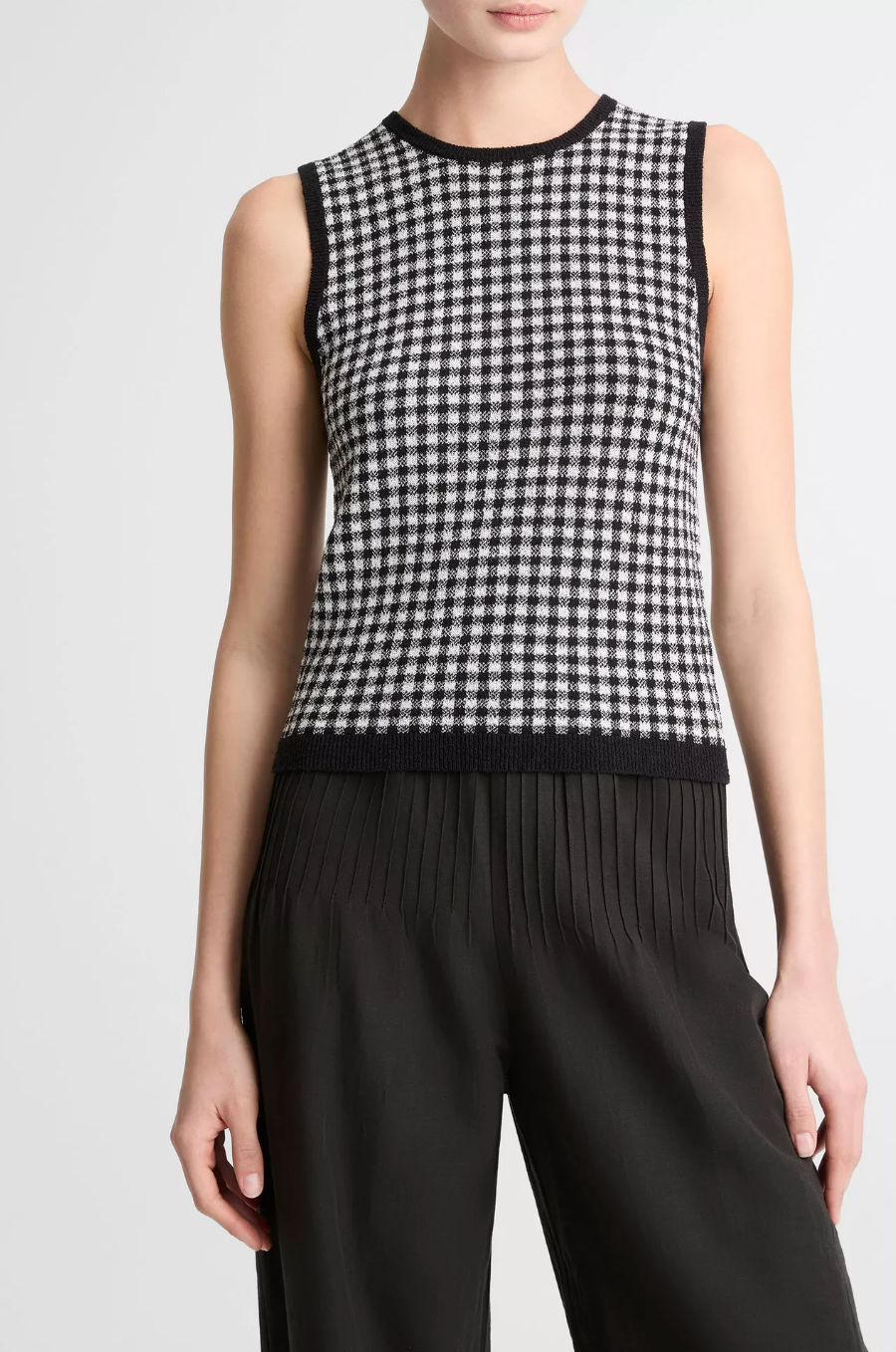 Gingham Italian Wool & Cotton-Blend Shell-Clothing-Vince-XXS-Black/Off White-Mercantile Portland