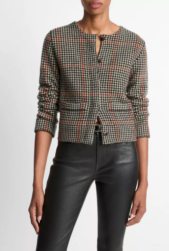 Glen Plaid Cardigan Jacket-Jackets-Vince-Cobblestone Black Combo-XXS-Mercantile Portland