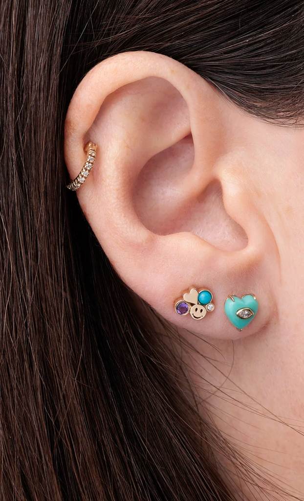 Gold Amethyst & Turquoise Iconography Cluster Stud-Jewelry-Sydney Evan-Yellow Gold-OS-Mercantile Portland
