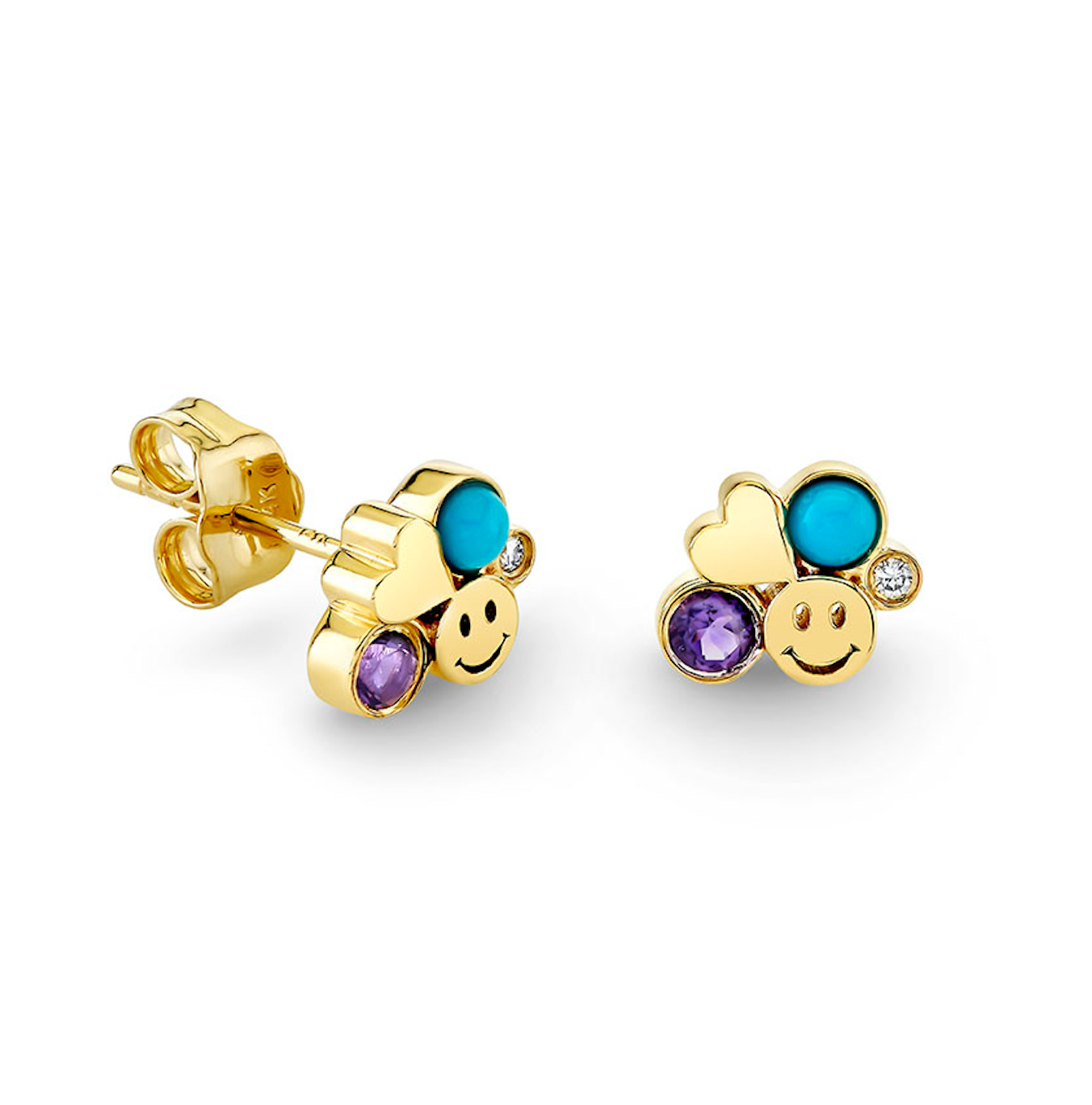 Gold Amethyst & Turquoise Iconography Cluster Stud-Jewelry-Sydney Evan-Yellow Gold-OS-Mercantile Portland
