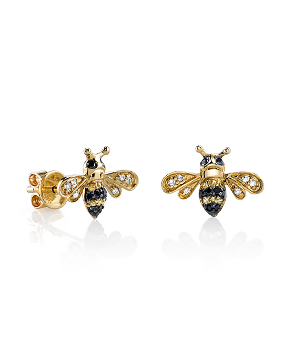 Gold and Diamond Mini Bee Stud Earrings-Jewelry-Sydney Evan-OS-Mercantile Portland