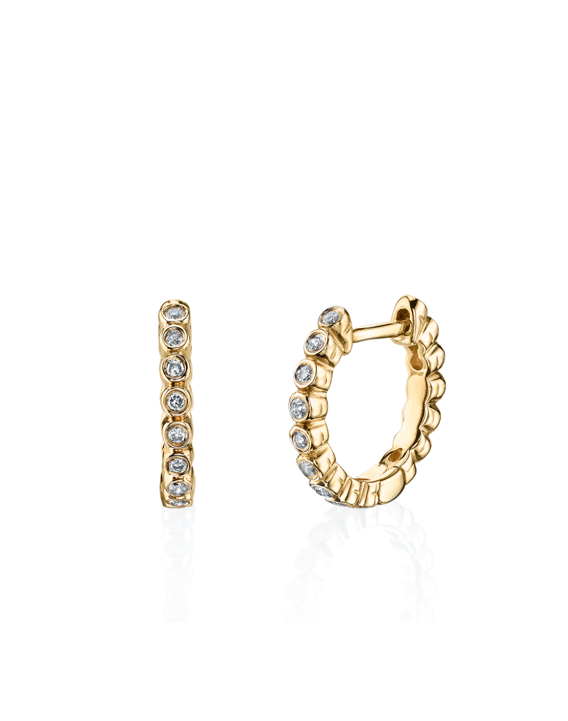 Gold & Bezel Diamond Huggie Earrings-Jewelry-Sydney Evan-Yellow Gold-OS-Mercantile Portland