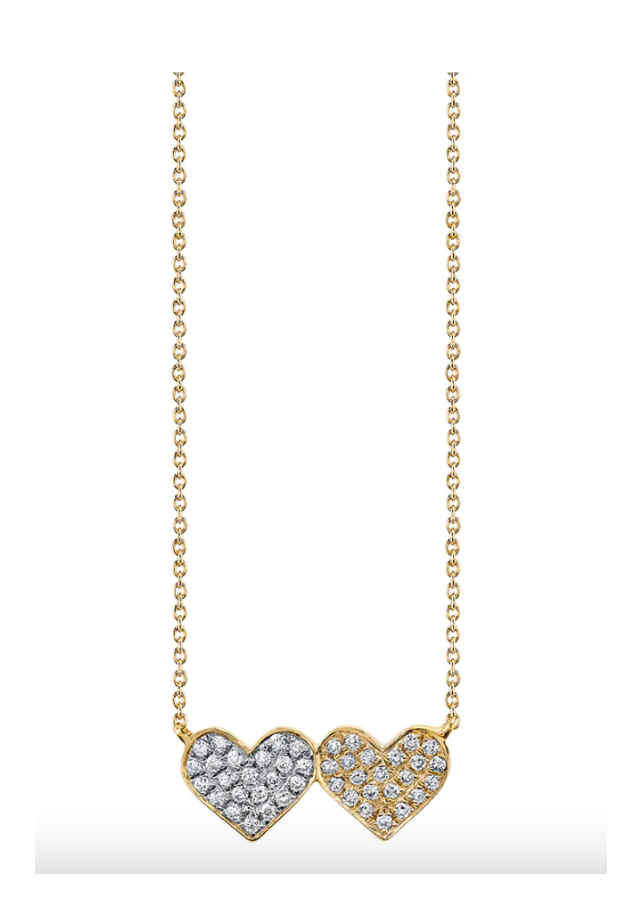 Gold & Diamond Double Heart Necklace-Jewelry-Sydney Evan-Yellow Gold-OS-Mercantile Portland