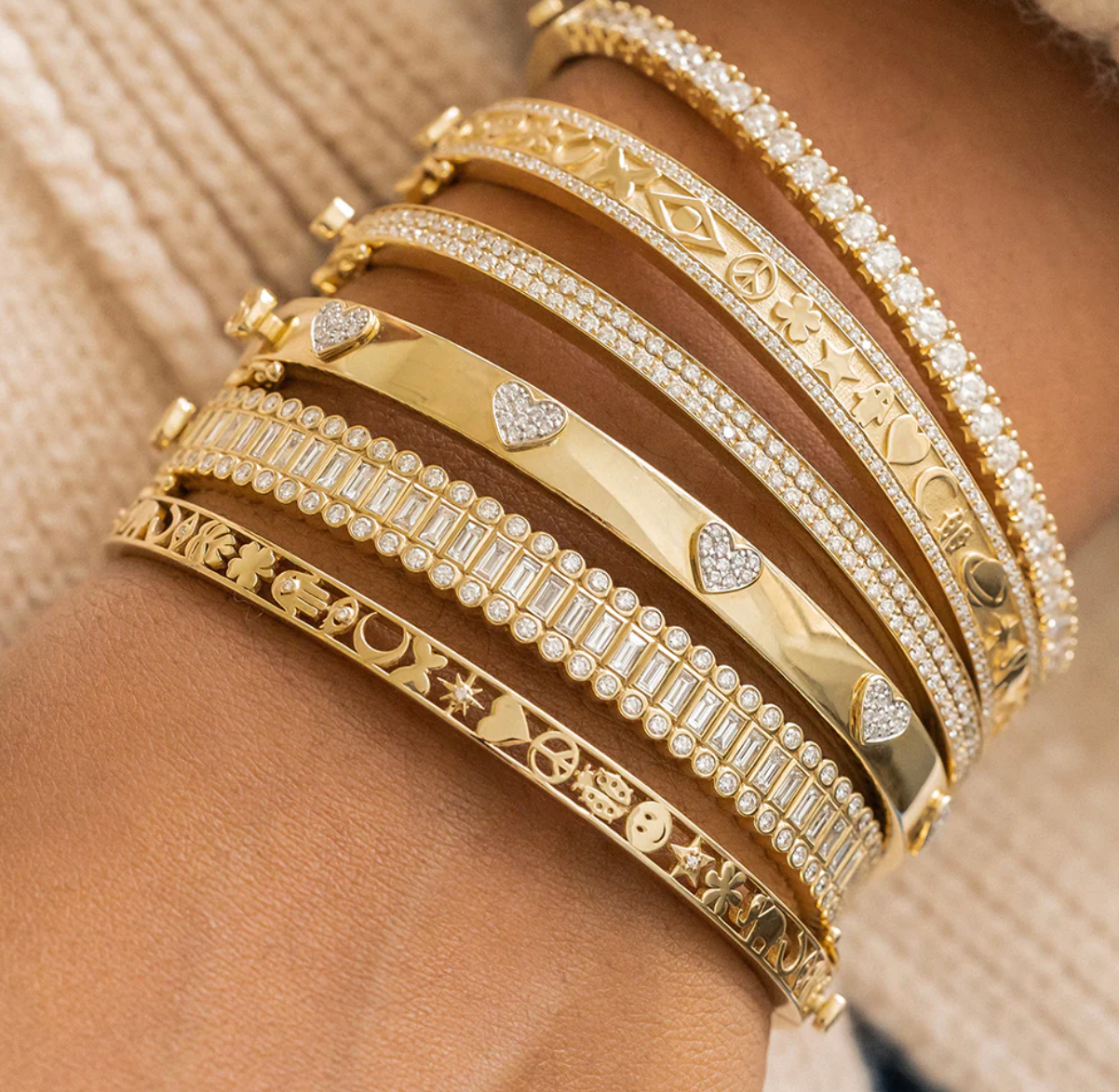 Gold & Diamond Heart Bangle-Jewelry-Sydney Evan-Yellow Gold-OS-Mercantile Portland
