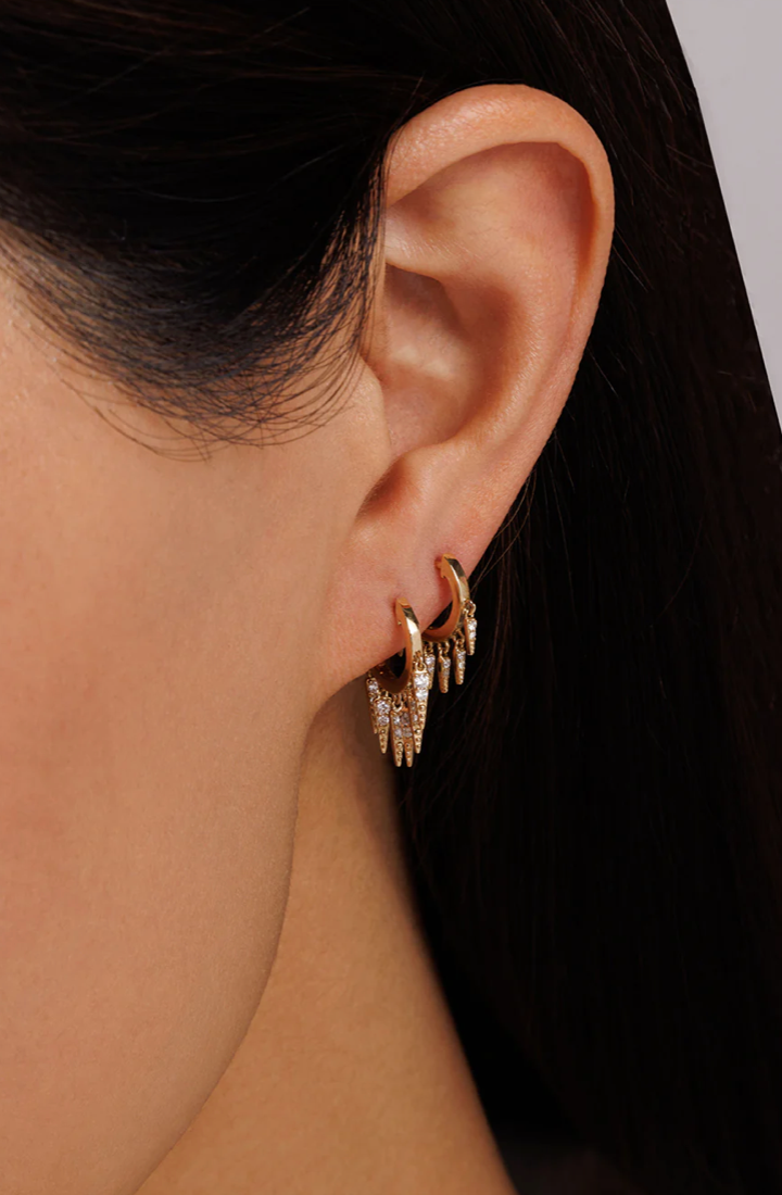 Gold & Diamond Large Fringe Huggie Hoops-Jewelry-Sydney Evan-Yellow Gold-OS-Mercantile Portland