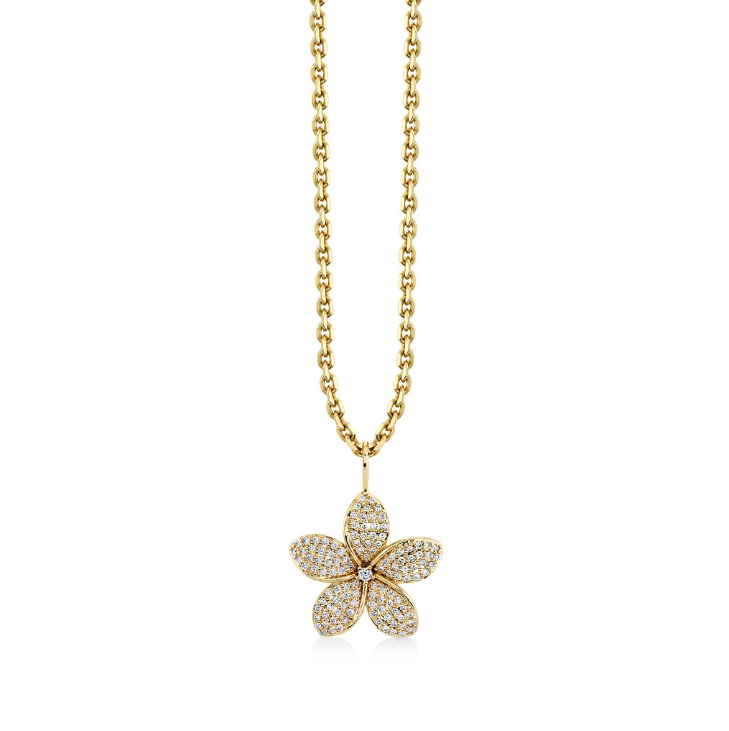Gold & Diamond Large Plumeria Charm Necklace-Jewelry-Sydney Evan-Yellow Gold-OS-Mercantile Portland