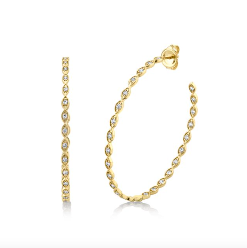 Gold & Diamond Marquise Eye Large Hoops-Jewelry-Sydney Evan-Yellow Gold-OS-Mercantile Portland