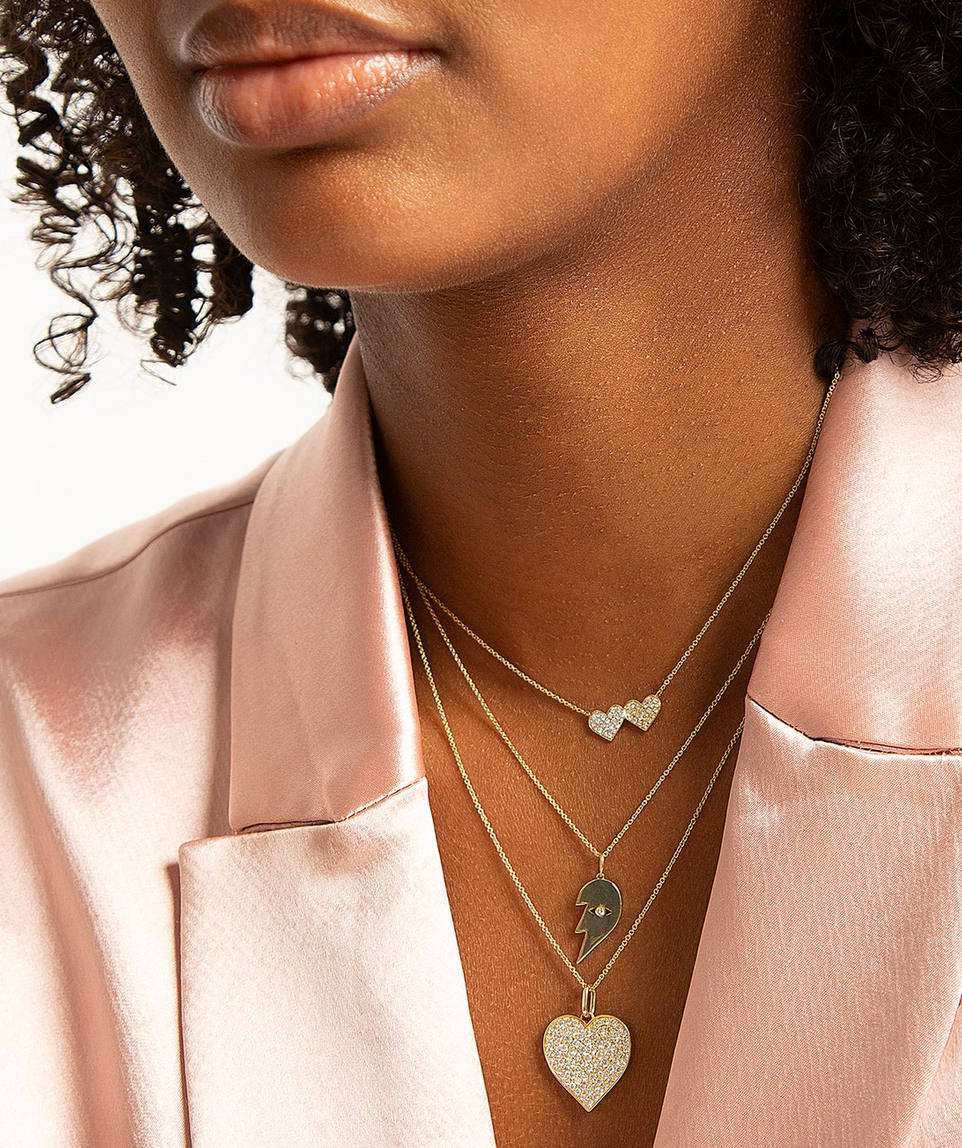 Gold & Diamond Medium Double Heart Necklace-Jewelry-Sydney Evan-Yellow Gold-OS-Mercantile Portland