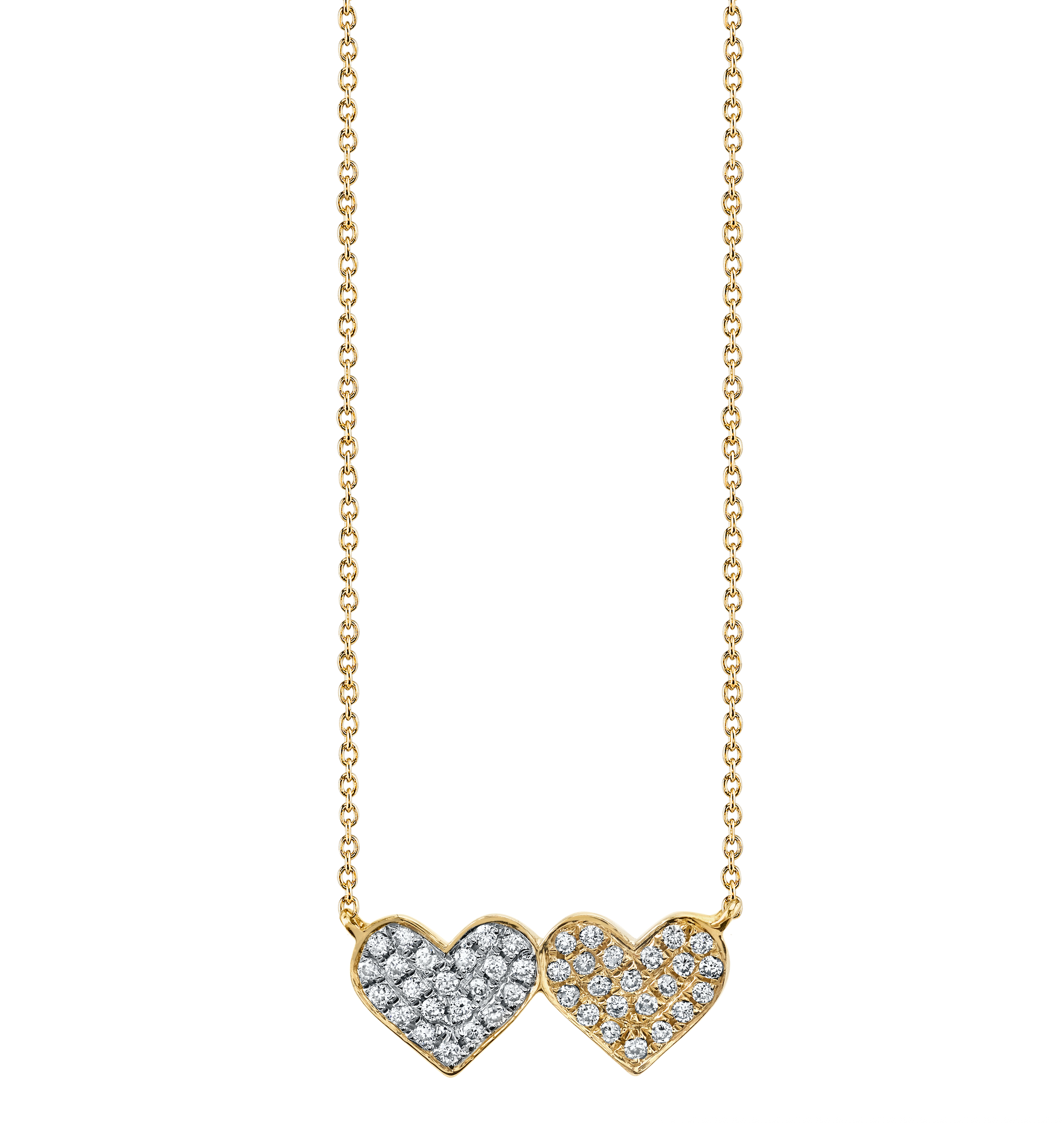 Gold & Diamond Medium Double Heart Necklace-Jewelry-Sydney Evan-Yellow Gold-OS-Mercantile Portland