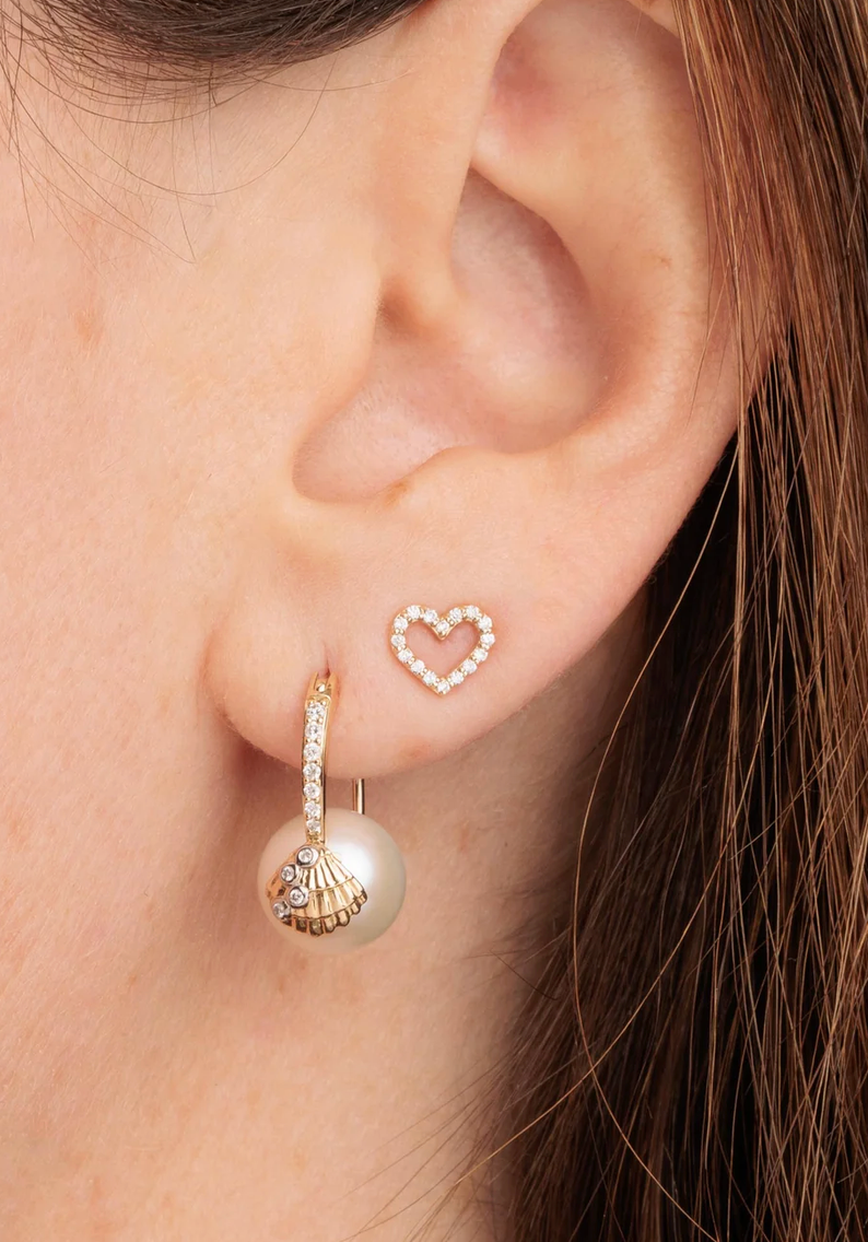 Gold & Diamond Open Heart Stud-Earrings-Sydney Evan-Yellow Gold-OS-Mercantile Portland