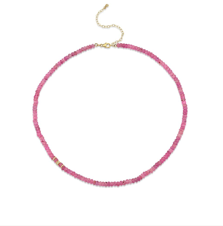 Gold & Diamond Pink Sapphire Faceted Rondelle Beaded Necklace-Jewelry-Sydney Evan-Yellow Gold-OS-Mercantile Portland