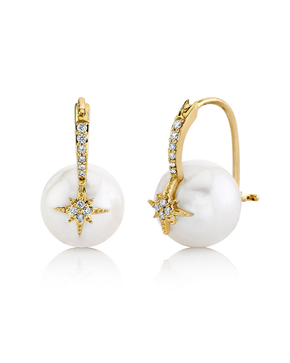 Gold & Diamond Starburst Pearl Earrings-Jewelry-Sydney Evan-OS-Mercantile Portland