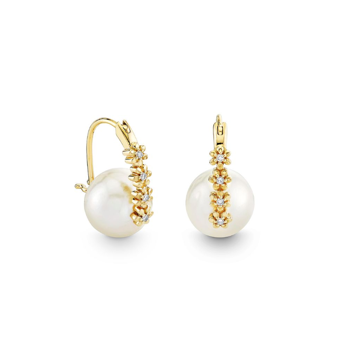 Gold & Diamond Tiny Daisy Pearl Earrings-Jewelry-Sydney Evan-Yellow Gold-OS-Mercantile Portland