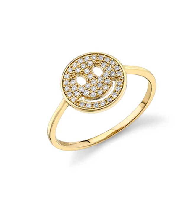 Gold & Pavé Diamond Small Happy Face Ring-Jewelry-Sydney Evan-Yellow Gold-5-Mercantile Portland