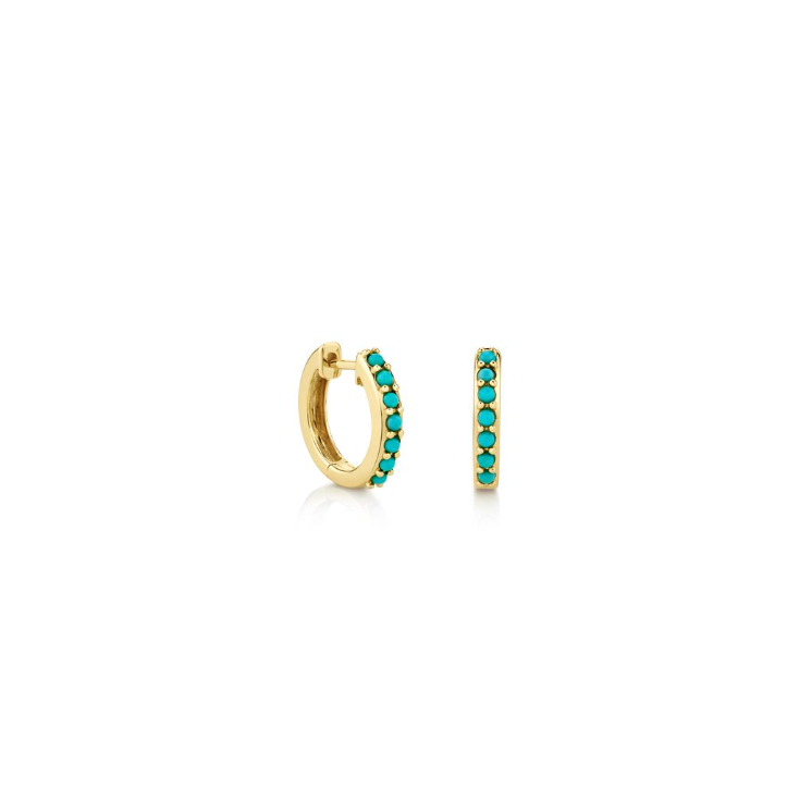 Gold & Turquoise Huggie Hoops-Jewelry-Sydney Evan-Yellow Gold-OS-Mercantile Portland