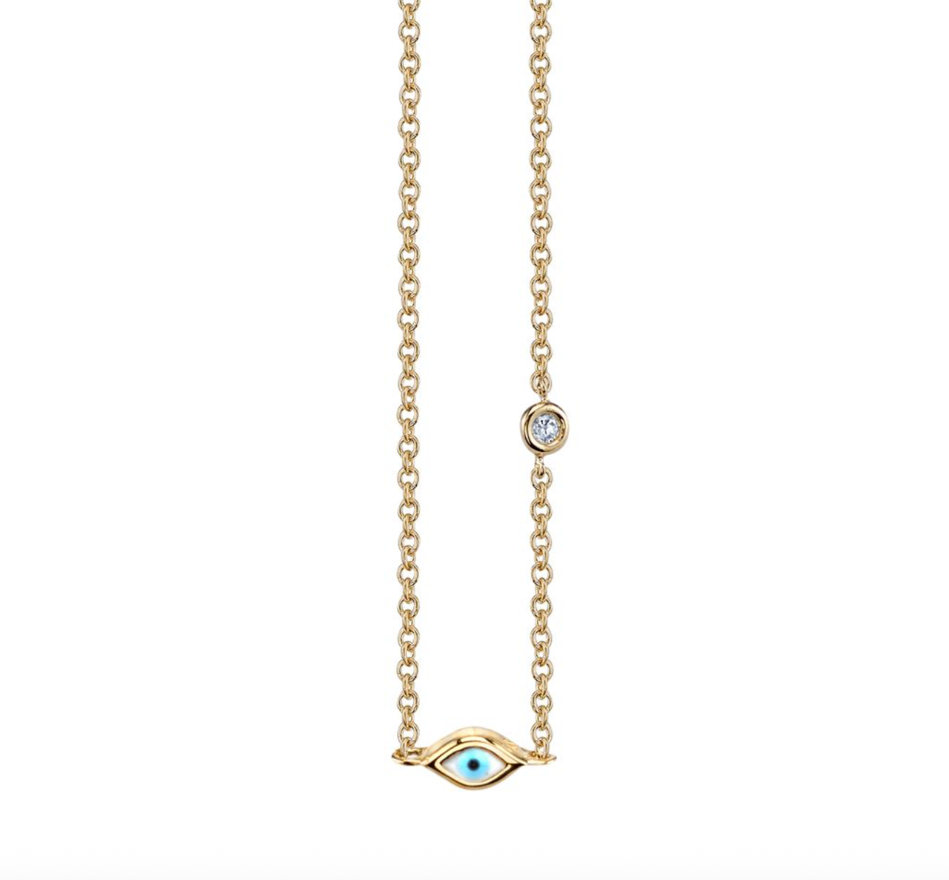 Gold & Turquoise Mini Enamel Evil Eye Necklace-Jewelry-Sydney Evan-Yellow Gold-OS-Mercantile Portland