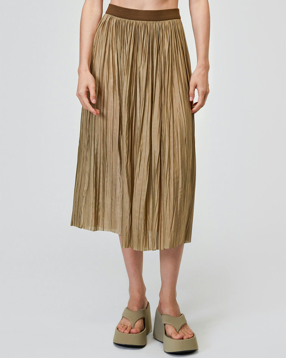 Gonne Plisse' Reversible Midi Skirt-Skirts-Roberto Collina-XS-Khaki-Mercantile Portland