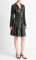 Grape Vine Crushed Satin Shirt Dress-Clothing-Vince-Black Sky-XXS-Mercantile Portland