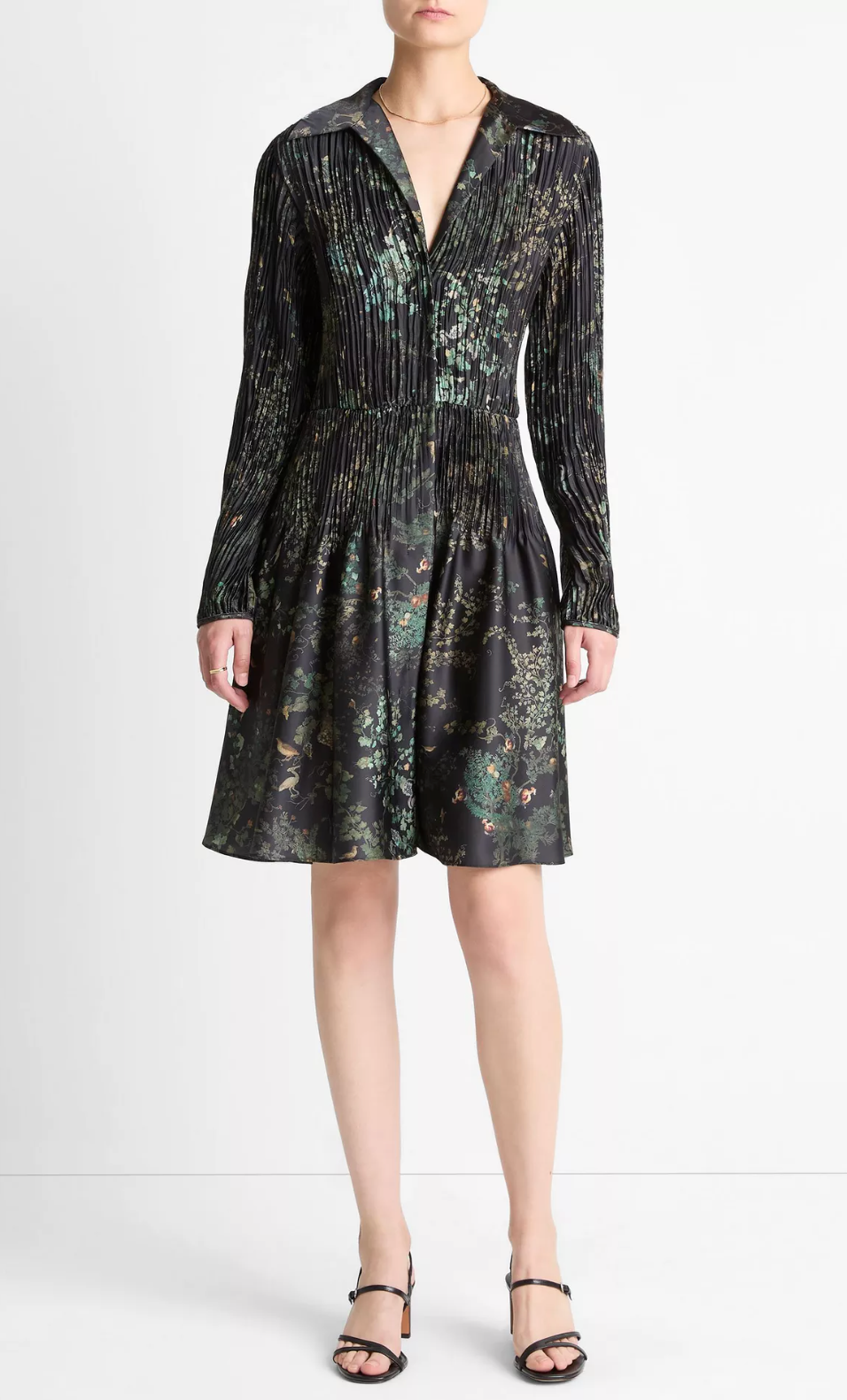 Grape Vine Crushed Satin Shirt Dress-Clothing-Vince-Black Sky-XXS-Mercantile Portland