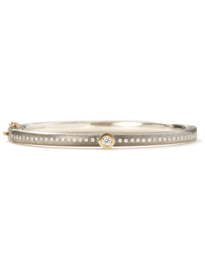 Gypsy Lux 4mm Sterling Silver Yellow Gold Bezel Round Cut Diamond Bangle-Jewelry-Rene Escobar-Mercantile Portland