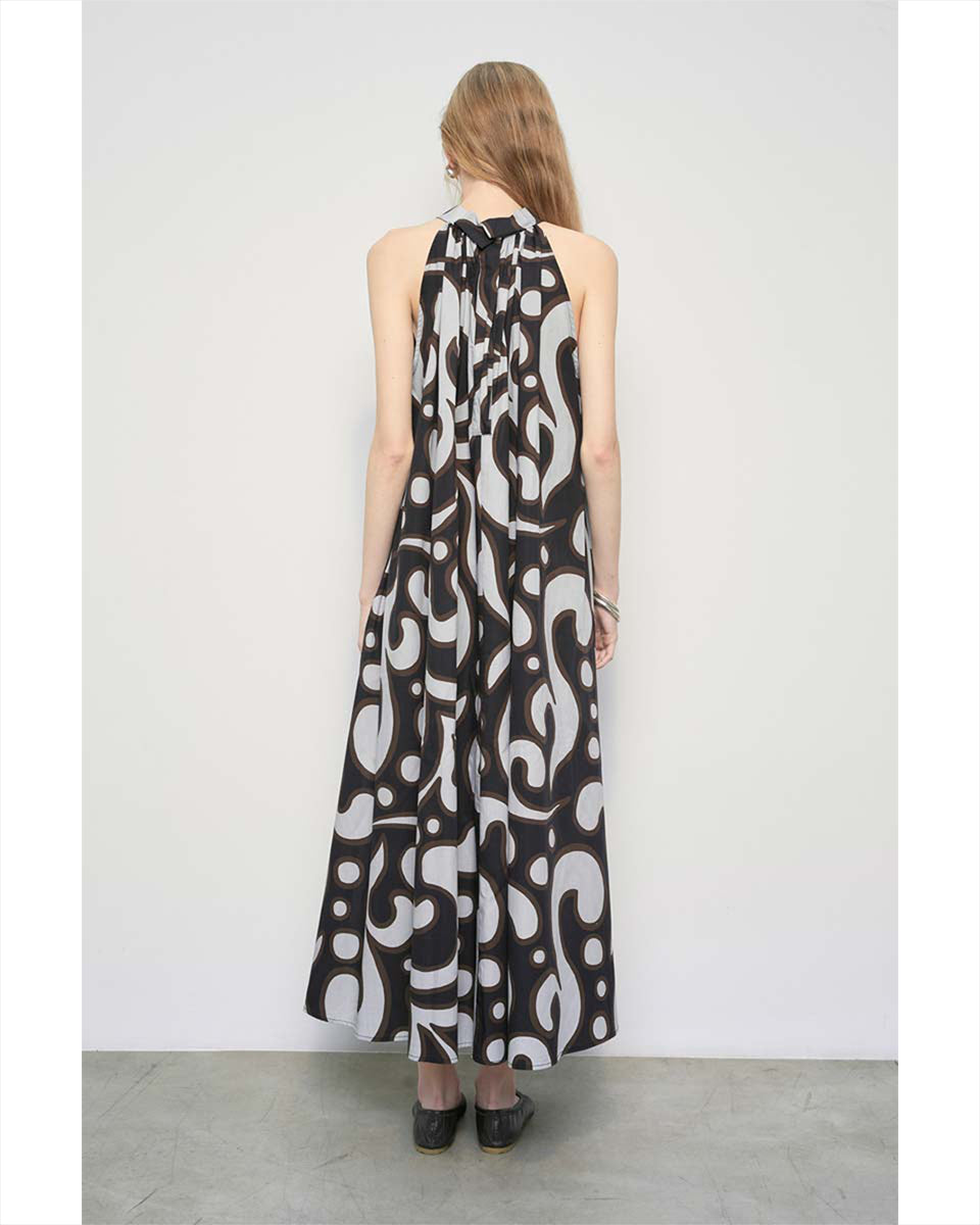 Halter Full Long Dress-Clothing-Meimeij-Black Multi • Meimeij-36-Mercantile Portland